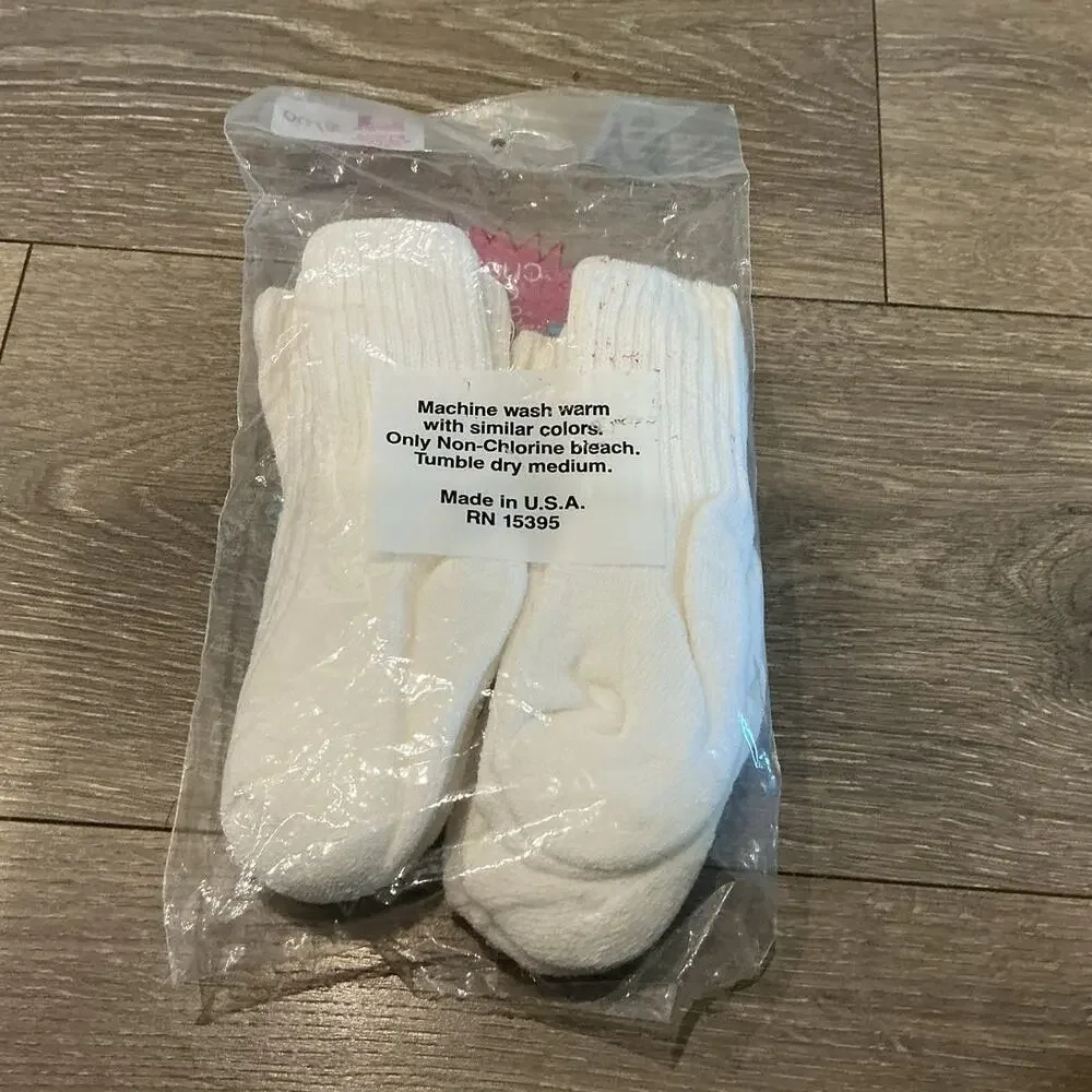 NEW Vintage Hanes Cushion Crew Socks 6 Pairs Size 4 - 6.5‎ USA White Deadstock
